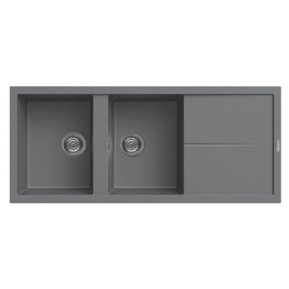 Évier De Cuisine Encastrable FOCUS Graniteck 2 Bacs + Égouttoir - Gris