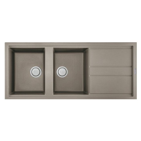 Évier De Cuisine Encastrable FOCUS Graniteck 2 Bacs + Égouttoir 116CM - Grège