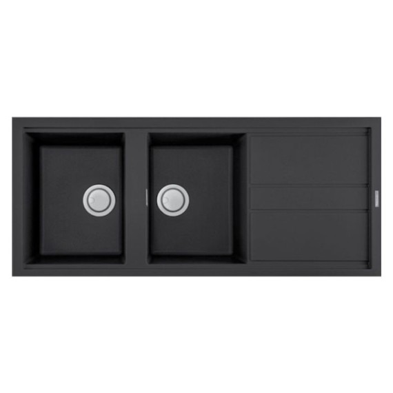 Évier De Cuisine Encastrable FOCUS Graniteck 2 Bacs + Égouttoir 116CM - Noir