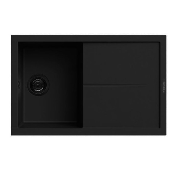 Évier De Cuisine Encastrable FOCUS Graniteck 1 Bacs + Égouttoir 100CM - Noir