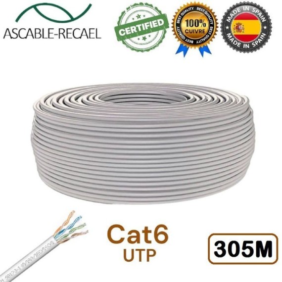 Câble réseau informatique ASCABLE-RECAEL - CAT6 UTP - Certifié - 100% Cuivre - 305 mètres