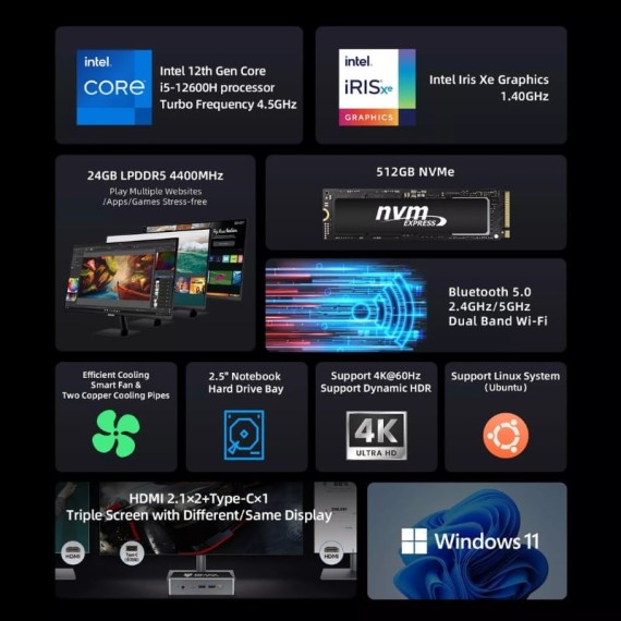 Mini PC BMAX B9 Plus Windows 11 avec Intel i5