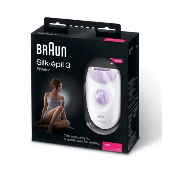 Épilateur Braun SiLk-3 SE3-000 Blanc & Violet avec rouleaux de massage et accessoires
