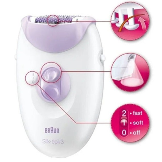 Épilateur Braun SiLk-3 SE3-000 Blanc & Violet avec technologie SoftLift Tips et Smartlight