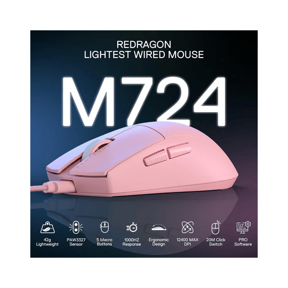 souris filaire USB REDRAGON rose M724P