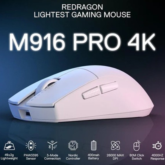 souris gamer sans fil Redragon M916 PRO blanc