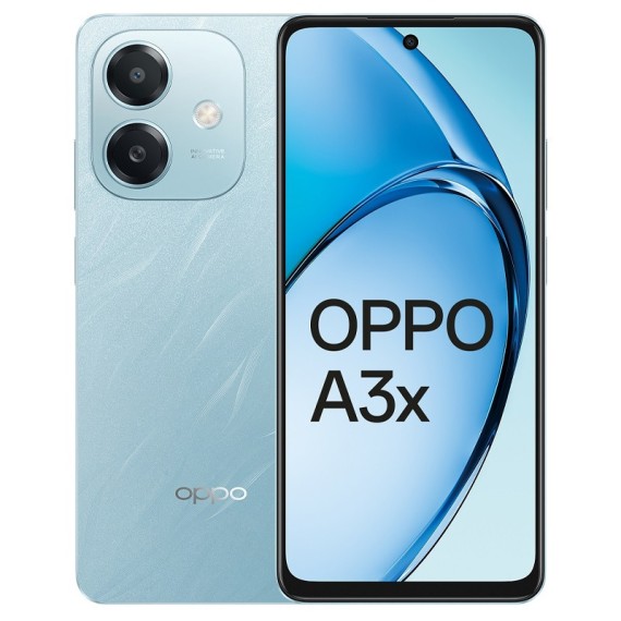 OPPO A3x smartphone avec écran HD+ de 6.67" et design moderne en bleu