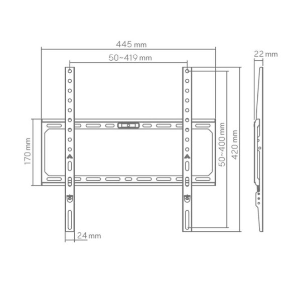 SUPPORT TV SBOX mural fixe noir robuste