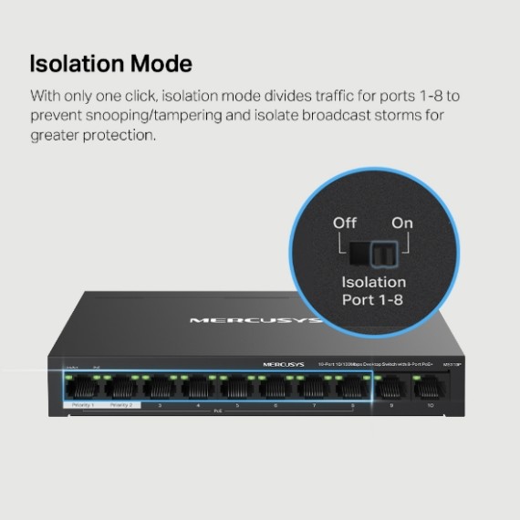 Installation switch Mercusys 10 ports bureau PoE fiable