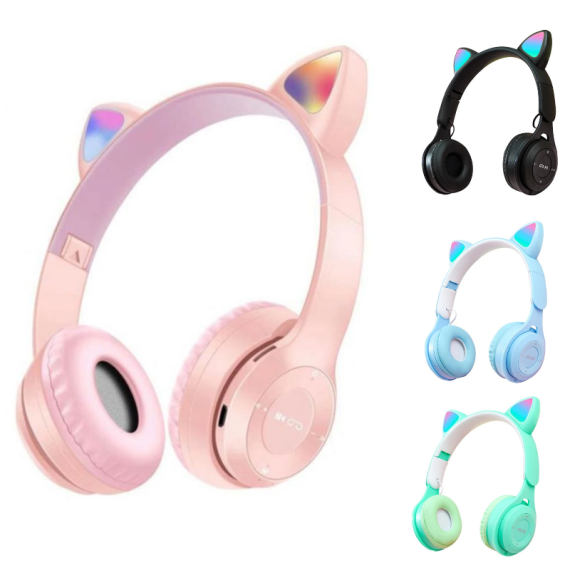 Casque Bluetooth pliable Y08 CAT rose avec prise audio 3,5 mm