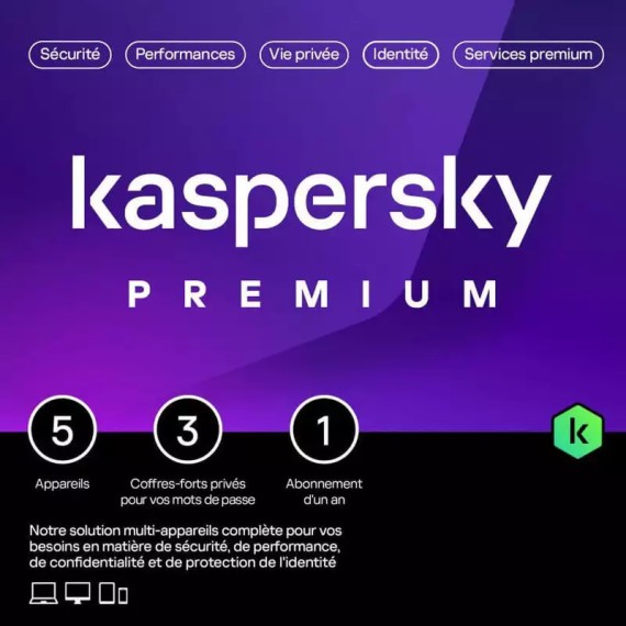 Kaspersky PREMIUM Antivirus Protection - 5 postes - 1 an