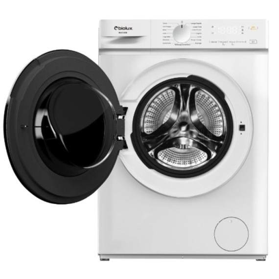Machine à laver frontale BIOLUX 8Kg avec essorage 1000 tours et design blanc