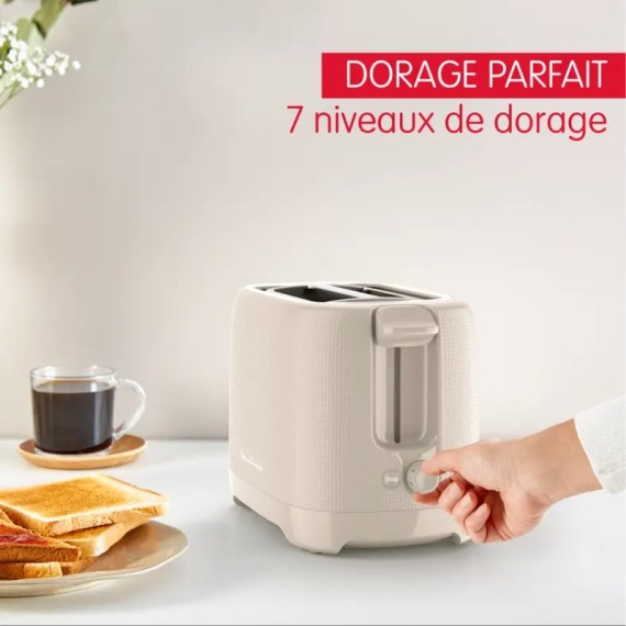 Grille-pain 2 fentes extra-larges inox gris design compact