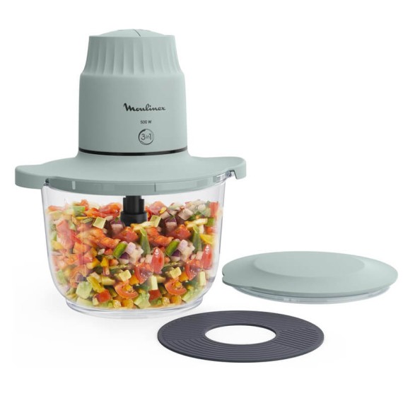 Hachoir Moulinex 500W compact avec bol en verre