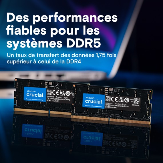 Module RAM SODIMM DDR5 haute vitesse pour laptop Crucial
