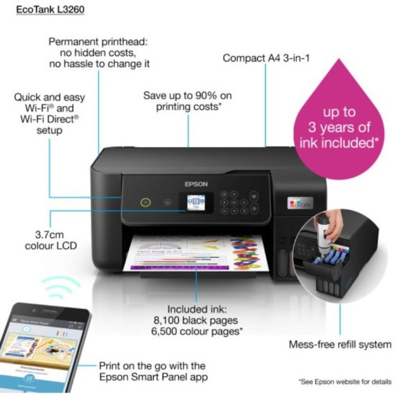 Imprimante EPSON L3260 3en1 avec réservoir intégré couleur