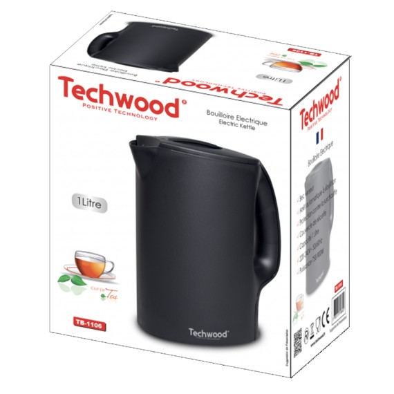 Bouilloire électrique TECHWOOD 1 litre noir mat