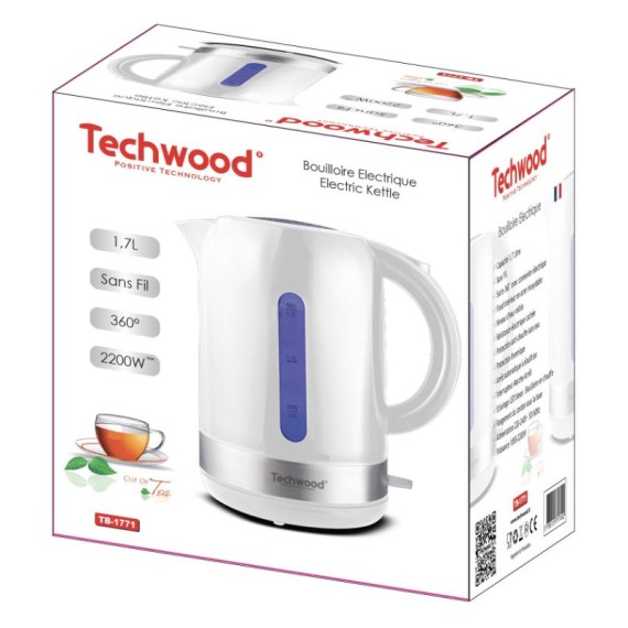 Bouilloire TECHWOOD 1.7L avec socle 360 degrés pratique
