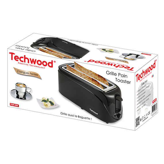 Vue de face grille pain Techwood TGP-506 double fente rapide