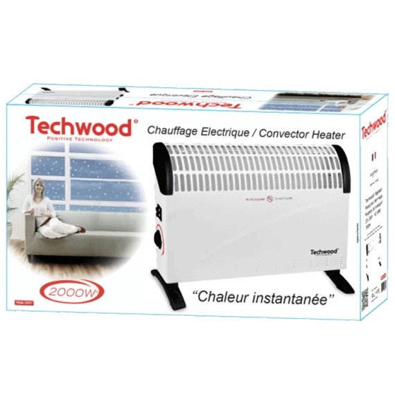 Convecteur électrique blanc Techwood pour chambre ou salle de bain