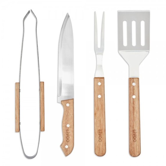 kit barbecue 4 pièces ustensiles pour grillades acier inoxydable