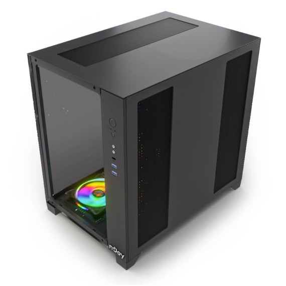 NJOY Aura noir RGB verre trempé , Boîtier Gamer vue face