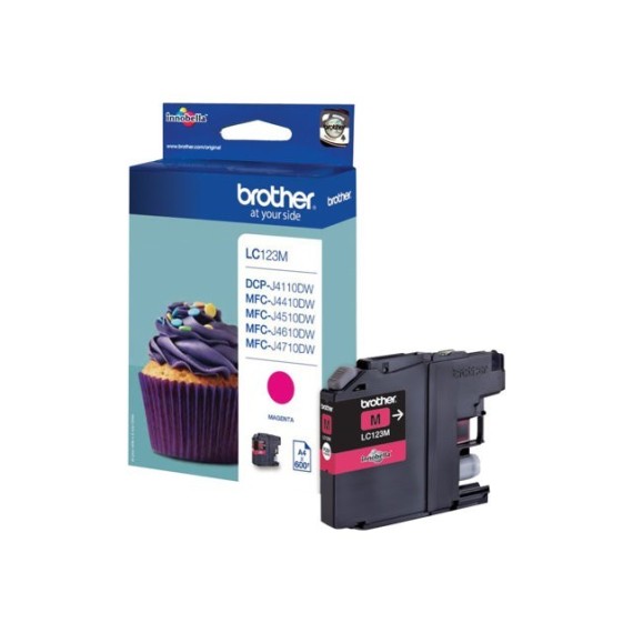 Cartouche Jet d'encre Originale Brother LC123M pour Brother MFCJ4510DW , MFCJ245 - Magenta (600 Pages)