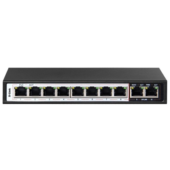 Commutateur PoE 10 ports avec 8 ports PoE longue portée de 250 m et 2 ports - (DES-F1010P-E/E)