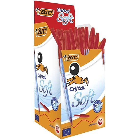 Boite 50 Stylos à bille Cristal Soft  BIC  - Rouge (918520)