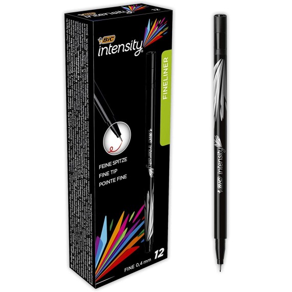 Boîte de 12 Stylos Feutres Pointe Fine (0,8 mm) BIC Intensity - Noir (942069)