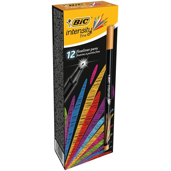 Boîte de 12 Stylos Feutres Pointe Fine (0,8 mm) BIC Intensity- Marron (942062)