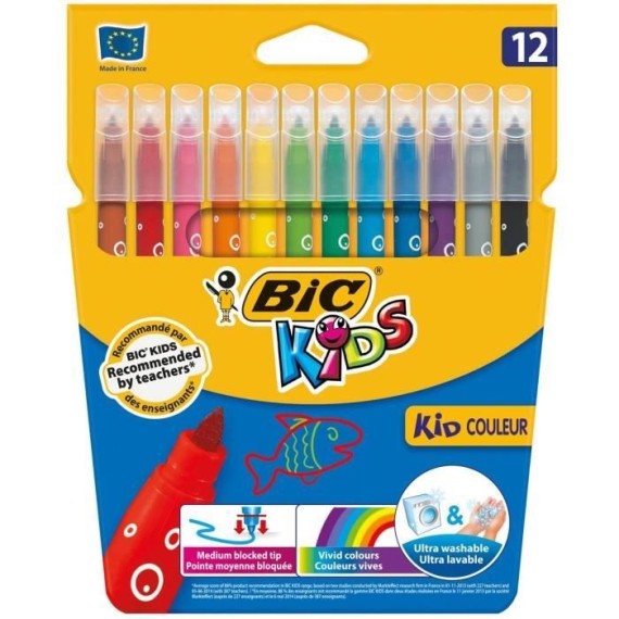 paquet 12 Feutres de Coloriage BIC Kids Kid Couleur (9202932)