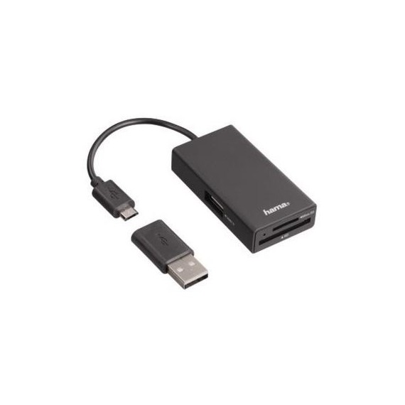 Lecteur de cartes/Hub HAMA USB 2.0 OTG pour smartphone/tablette/PC -Noir