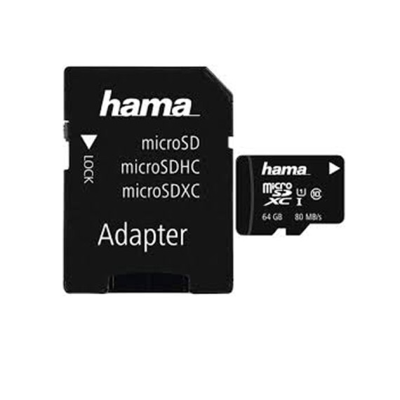 microSDHC 64 Go Classe 10 UHS-I 80 Mo + Adaptateur Hama