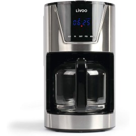 Cafetière Filtre LIVOO Programmable 900 Watt - 12 Tasses - Inox/Noir (DOD172)