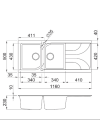 Évier 2 bacs + égouttoir FOCUS F.116B - Gris
