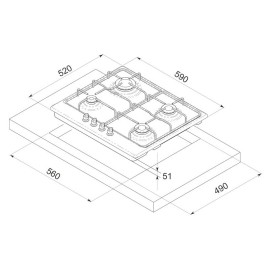 Plaque De Cuisson FOCUS 4 Feux 60 cm - Noir (F.401B)