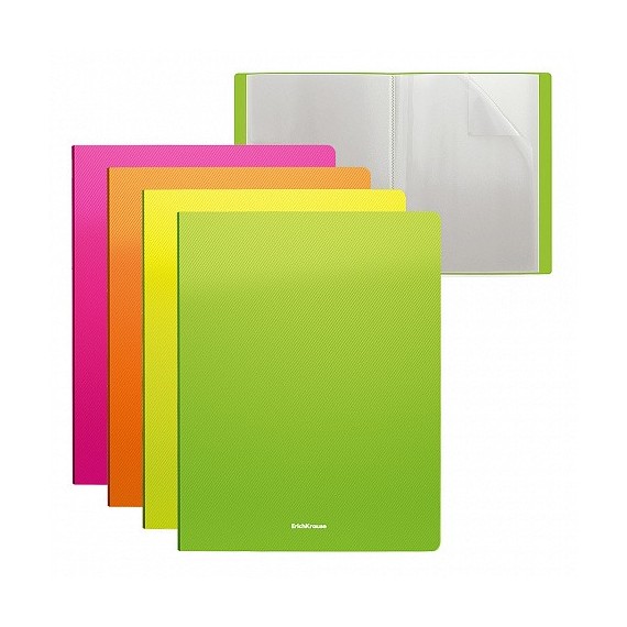 Carnet de présentation ErichKrause® Diagonal Neon - 20 pochettes - A4 - couleurs assorties (4 pièces par sachet)