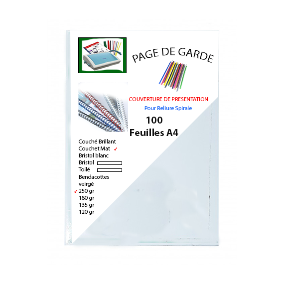 Rame PAGE DE GARDE A4 COUCHE MAT 250G 100F (pg-a4-CM-250G)