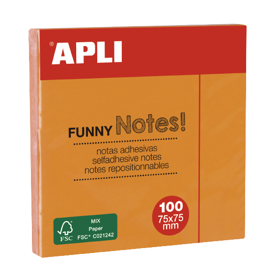 Bloc notes APLI 75x75 orange brillant 100 feuilles