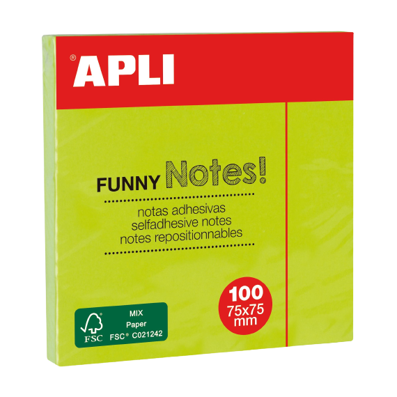 Bloc notes APLI 75x75 vert brillant 100 feuilles