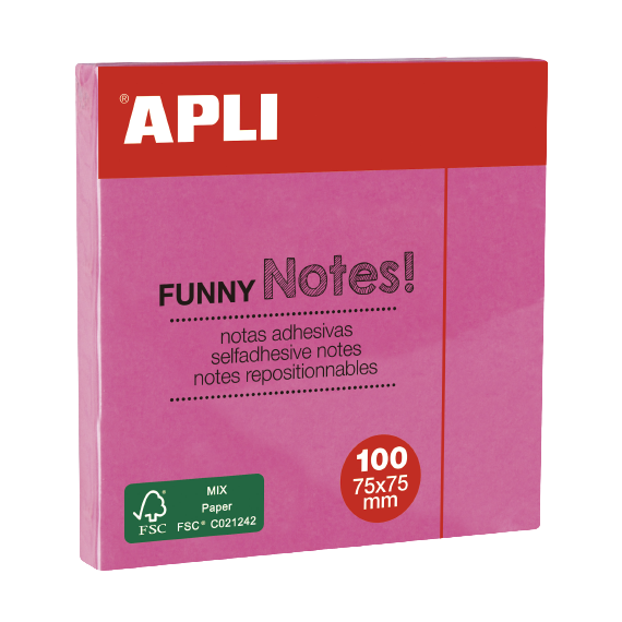 Bloc notes APLI 75x75 rose brillant 100 feuilles