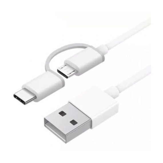 Cable de charge Xiaomi 2 en 1 micro USB + Type C 1M - Blanc