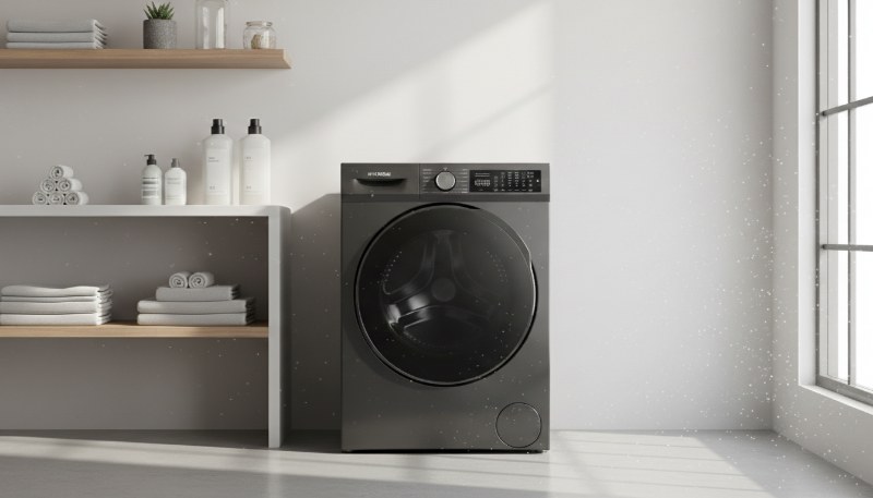 Machine à Laver Hyundai 10 kg Inverter gris vue avant moderne