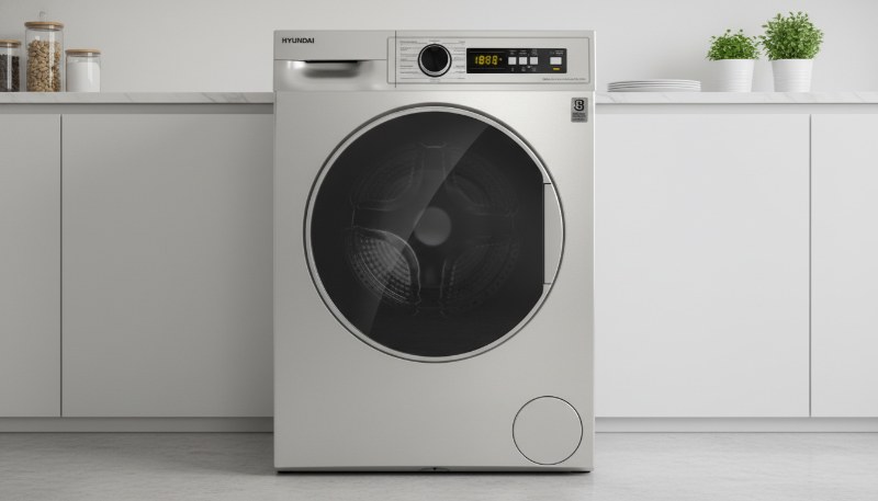 Lave Linge Hyundai 8kg inverter inox vue avant