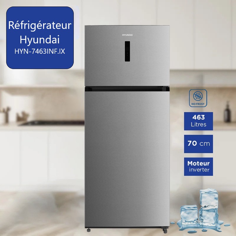 Réfrigérateur Hyundai Inverter 463L NoFrost Inox cuisine moderne