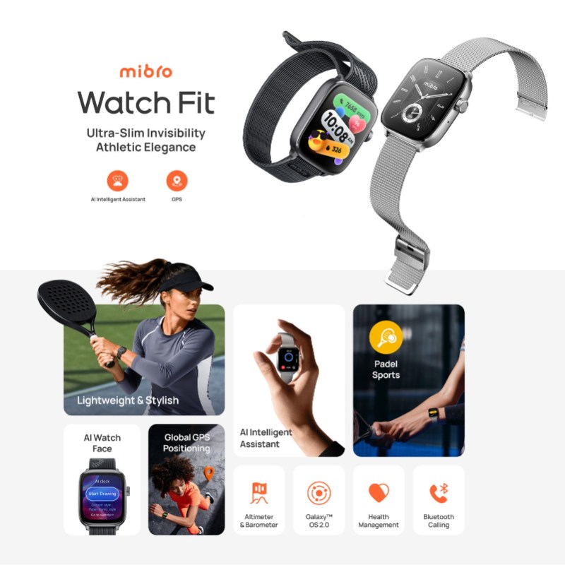 Mibro Watch Fit , Montre Connectée design élégant noir