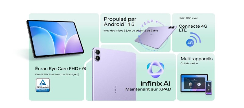 Tablette Android Infinix Xpad 20 avec double haut-parleur Dolby Atmos