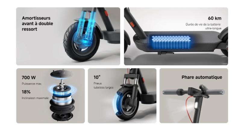 Pneus tubeless de 10 pouces du Xiaomi Scooter 5 offrant confort et stabilité.