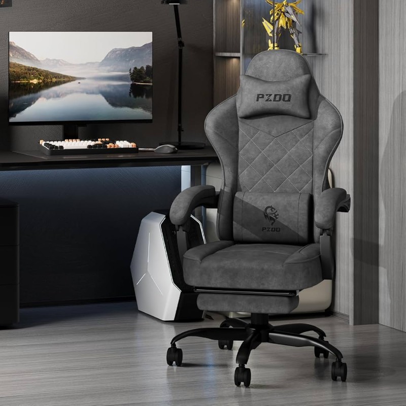 Chaise gamer en simili-cuir design moderne et repose-pieds intégré